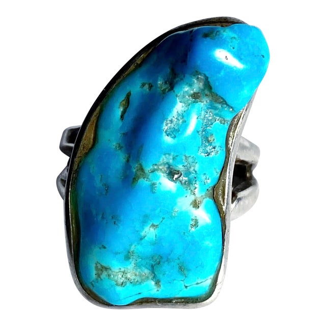 Dramatic Freeform Arizona Blue Turquoise Statement Ring, Vintage Estate Southwestern Sterling Silver, Size 5.75 For Sale