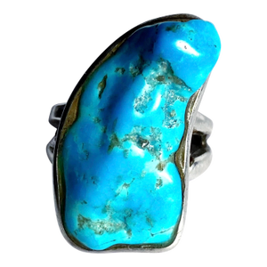 Dramatic Freeform Arizona Blue Turquoise Statement Ring, Vintage Estate Southwestern Sterling Silver, Size 5.75