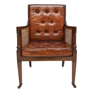 Antique Edwardian Leather and Cane Armchair, 1900 For Sale