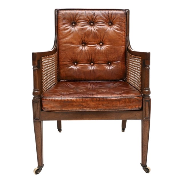 Antique Edwardian Leather and Cane Armchair, 1900 For Sale
