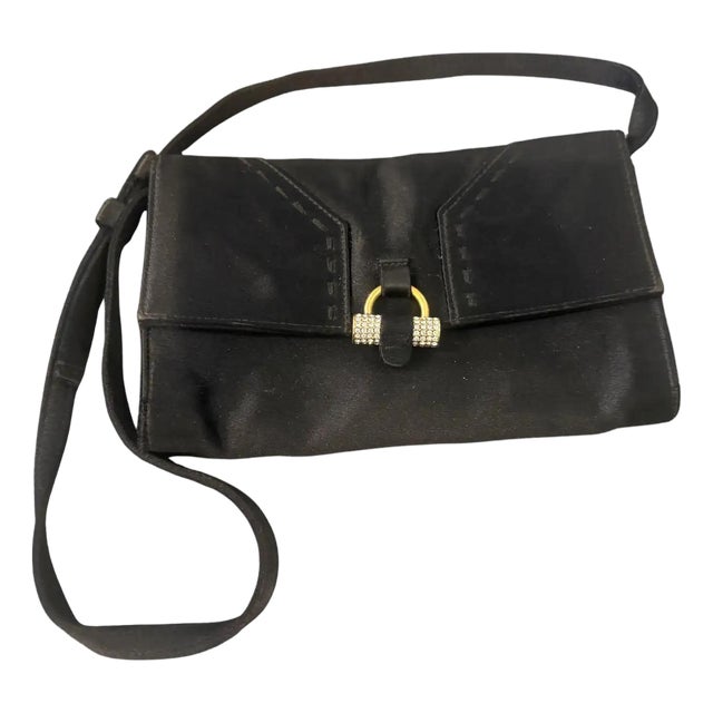 1980s Vintage Black Satin Evening Jewel Bag by Yves Saint Laurent For Sale
