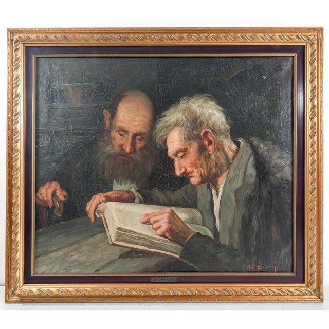 Alfonso Grassi, Elderly Readers, Mid-1900s, Oil Painting on Canvas, Framed For Sale - Image 9 of 16