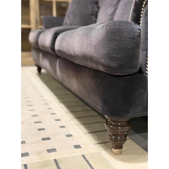 Ethan Allen Hyde Sofa in Camby Indigo Performance Fabric With Nickel Nailhead Trim For Sale - Image 9 of 10