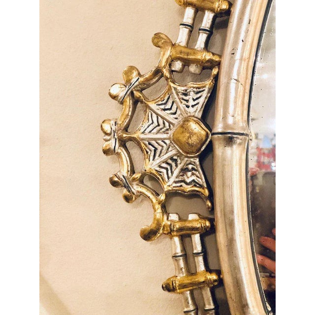 Metal Silver and Gold Leaf Decorator Wall Mirror Having a Web Design and Dancing Bear For Sale - Image 7 of 13