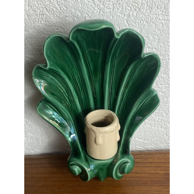 Mid-Century Modern Ceramic Seashell Wall Sconces, 1950s, Set of 2 For Sale - Image 3 of 18