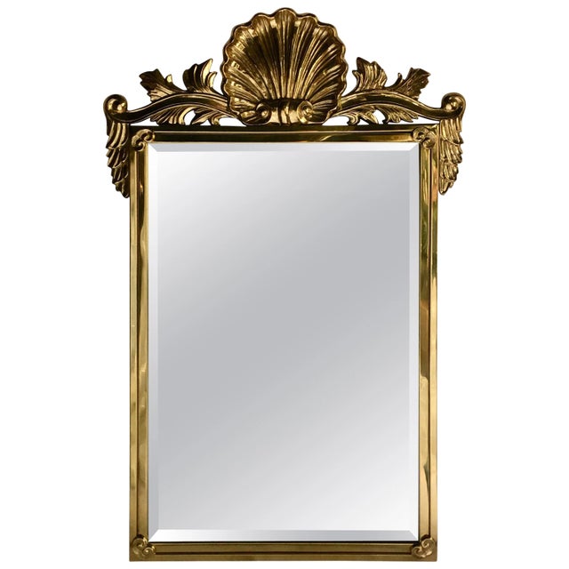Mastercraft Style Brass Shell Motif Wall Mirror For Sale