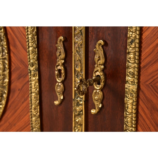 Paul Sormani Style French Napoleon III Mahogany and Kingwood Marble Top Buffet Server or Bar Cabinet With Mounted Gilt Bronze Ormolu For Sale In South Bend - Image 6 of 16
