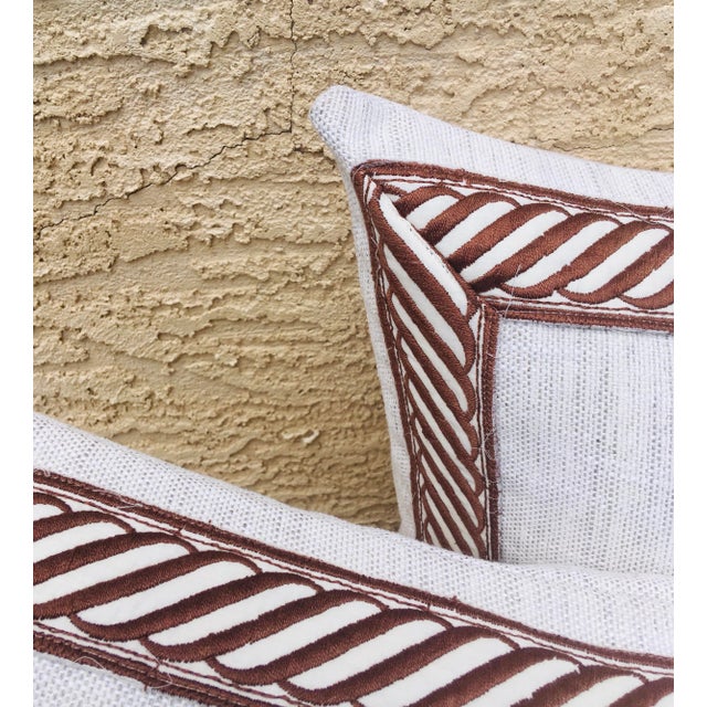 2020s Banded Belgian Linen Pillows - a Pair. For Sale - Image 5 of 9
