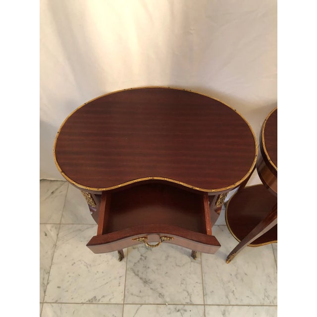 1940s Vintage Kidney Shaped Ormolu Side Tables - a Pair For Sale - Image 4 of 12