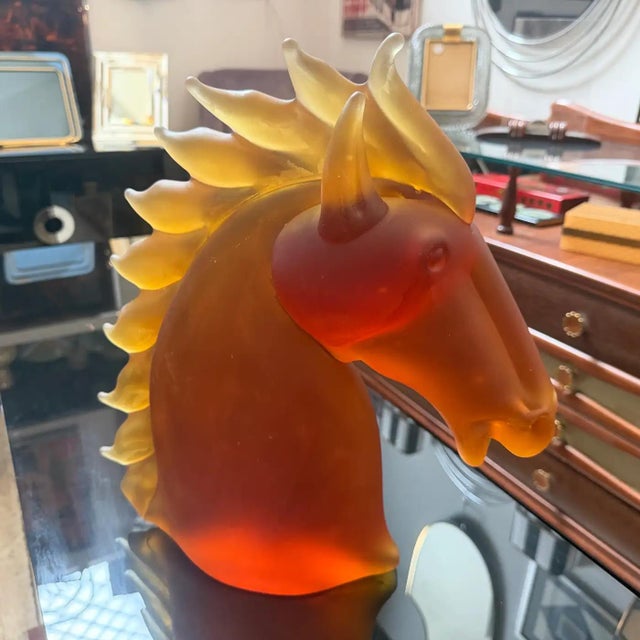 1990s 1990s Modern Amber and Brown Heavy Murano Glass Sculpture of an Horse Head 4 For Sale - Image 5 of 12