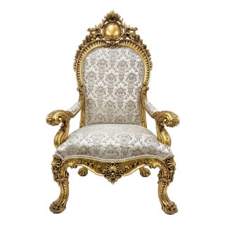 1960s Throne Chair Gold Leaf Arm Chair For Sale