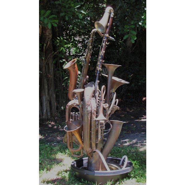​Vintage Outdoor Garden Fountain of Sculpted Mid-Century Brass Musical Instruments- 6 Ft+ Kinetic Water Feature For Sale - Image 10 of 18