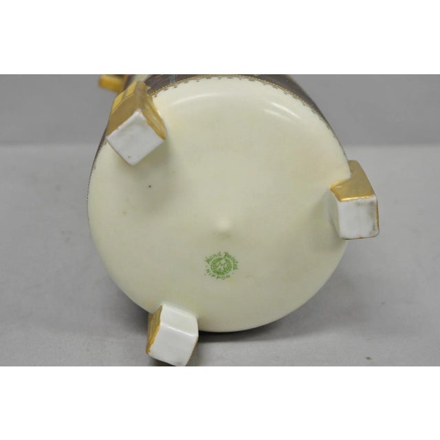 Antique Nippon Noritake Hand Painted Art Nouveau Porcelain Footed Round Vase For Sale - Image 14 of 16