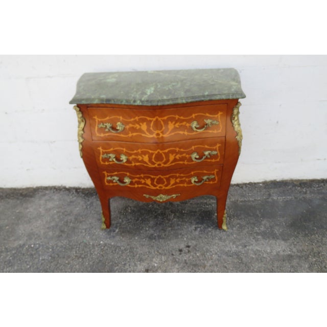 French Marble Top Bombay Serpentine Inlay Commode Dresser Bathroom Vanity 6230 For Sale - Image 9 of 17