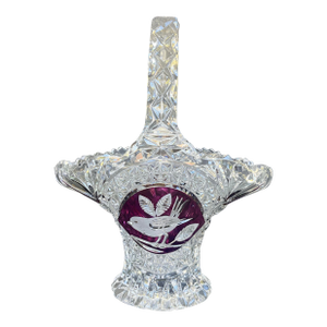 1980s Hofbauer Byrdes Crystal Basket With Ruby Cut-to-Clear Bird Motif – 10.5”