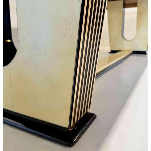 Beige Art Deco Italian Parchment Maple, Black and Brass Stars Table, 1940s For Sale - Image 8 of 17