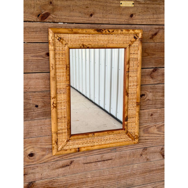 Vintage Coastal Tortoise Bamboo & Woven Rattan Wall Mirror For Sale - Image 12 of 12