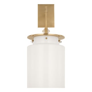 Ray Booth for Visual Comfort Signature Elias 23" Sconce in Antique-Burnished Brass with White Glass For Sale