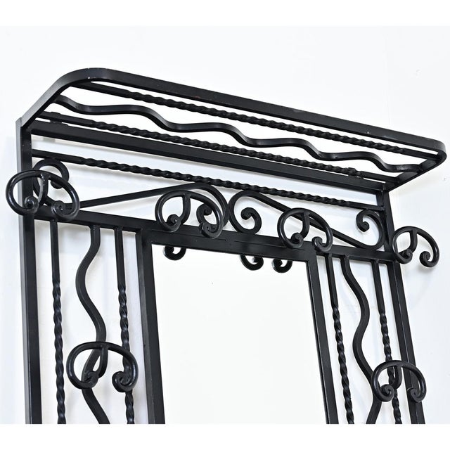 Metal French Art Deco Wrought Iron Hall Tree with Mirror For Sale - Image 7 of 13