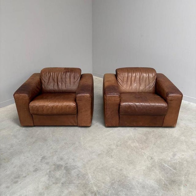 Vintage Brown Leather Lounge Chairs, 1970s, Set of 2 For Sale - Image 3 of 18