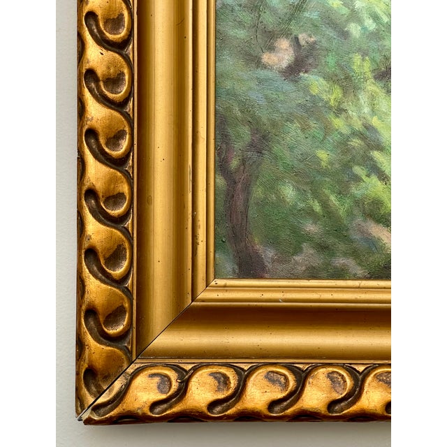 Mid 20th Century Vintage Oil Painting Impressionist City Garden. Signed, Framed. For Sale - Image 9 of 10