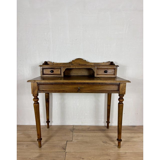 1930s English Oak Writing Desk with Raised Gallery and Drawers, 1930s For Sale - Image 5 of 17