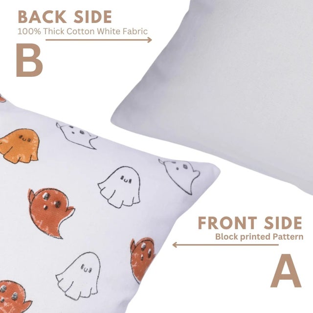 Not Yet Made - Made To Order Handmade Halloween Block Print Cushion Cover Cotton Decorative Throw Pillow for Sofa, Couch & Festive Home Décor Size 12x20 - Ghost For Sale - Image 5 of 6