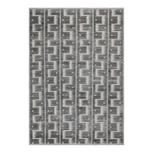 Rug & Kilim’s Scandinavian Outdoor Rug With Gray Geometric Patterns - 10'x14' For Sale