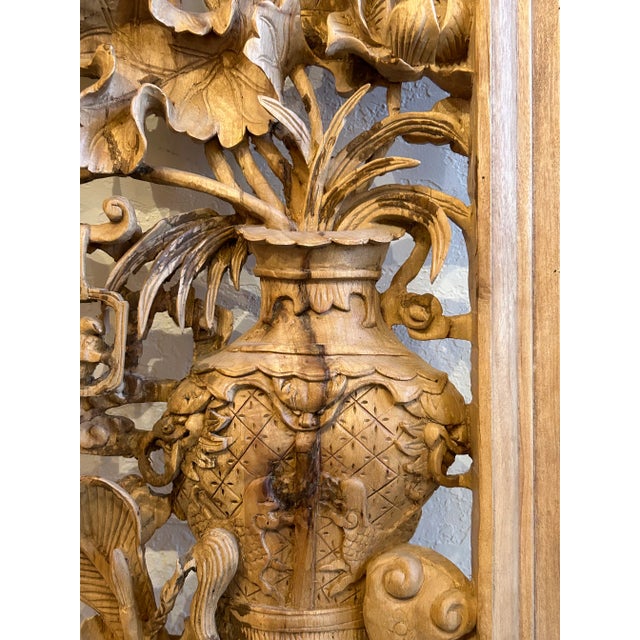 Pair of Vintage Asian Carved Wood Panels For Sale - Image 9 of 9