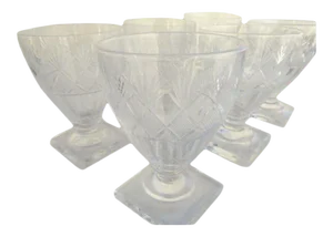 19Th Century Anglo Irish Cut Glass Rummers/Stemware Pedestal Base - 6 Pieces