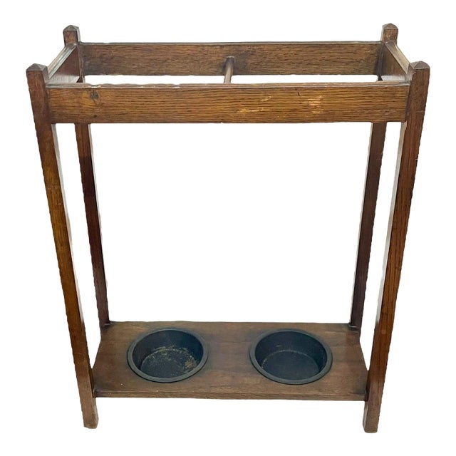Early 20th Century Antique Mission Style Oak Stick Umbrella Stand Arts and Crafts Style For Sale