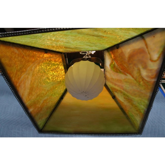 Antique Arts & Crafts Green Slag Glass Swag Pendant Light For Sale - Image 12 of 12