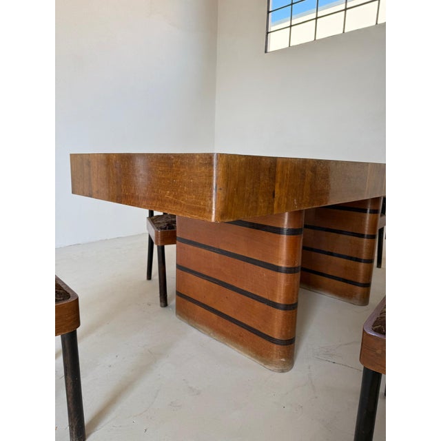 Wood Art Deco Table and Chairs, 1930s, Set of 7 For Sale - Image 7 of 8