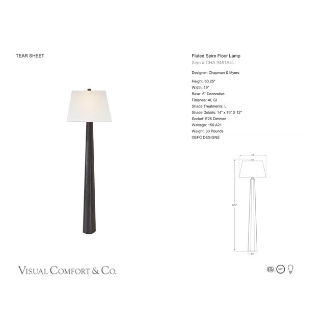 Chapman & Myers by Visual Comfort Signature Fluted Spire Floor Lamp in Aged Iron with Linen Shade Designer: Chapman &...
