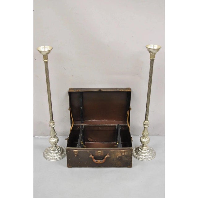Vintage 43" Tall Baroque Silver Plated Collapsible Floor Candlesticks in Box For Sale - Image 11 of 15