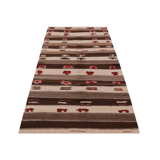 1950s Vintage Moroccan Kilim Rug With Beige-Brown Stripes, From Rug & Kilim For Sale - Image 5 of 7