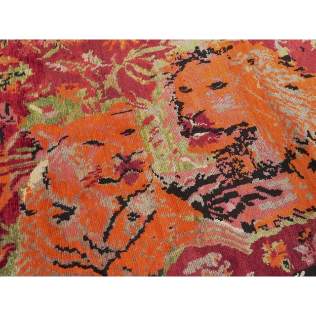 Mid 20th Century Galerie Shabab Collection Mid-20th Century Handmade Caucasian Karabagh Pictorial Lion Accent Rug For Sale - Image 5 of 9