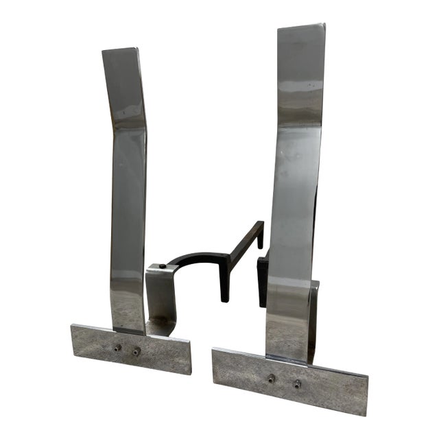 1970s Alessandro Albrizzi Modernist Chrome Andirons - a Pair For Sale