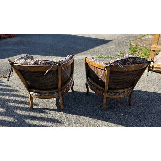 Vintage Pair of Rustic Barrel Chairs With Canning.. Stunning pair of chairs in great condition. Fabric tapestry material...