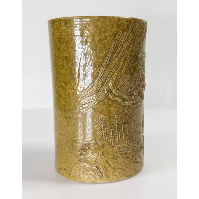 Early 20th Century Chinese Teadust Glazed Brushpot Vase, Wang Bingrong Mark For Sale - Image 4 of 15