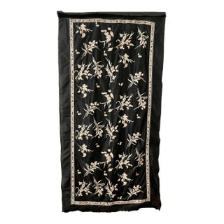 Art Nouveau Floral Embroidered Silk Textile Vintage Wall Hanging For Sale