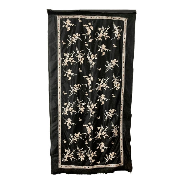Art Nouveau Floral Embroidered Silk Textile Vintage Wall Hanging For Sale