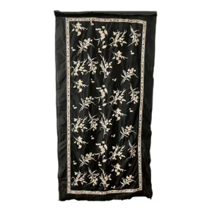Indian Art Nouveau Floral Embroidered Silk Textile Vintage Wall Hanging