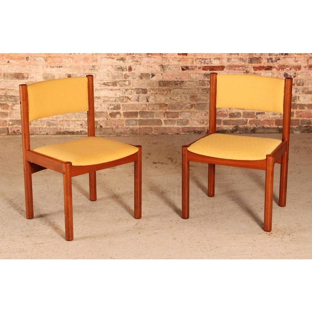 Vintage Danish Teak Dining Chairs with Yellow Fabric Upholstery, 1970s, Set of 4 For Sale - Image 3 of 12