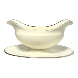 1980s Lenox “Montclair” Bone China Gravy or Sauce Boat W/Attached Under-Plate For Sale