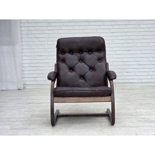 Scandinavian Lounge Chair in Brown Leather and Bentwood, 1970s For Sale - Image 6 of 18