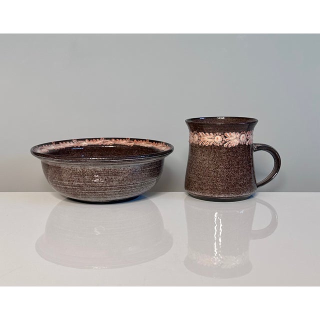 Studio Ceramic Art Cup and Bowl with Floral Decor by Elli & Walter Serocka, Germany, 1970s, Set of 2 For Sale - Image 17 of 17