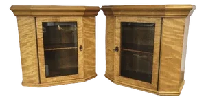 Satinwood Collectors Table / Wall Display Cabinets, Set of 2