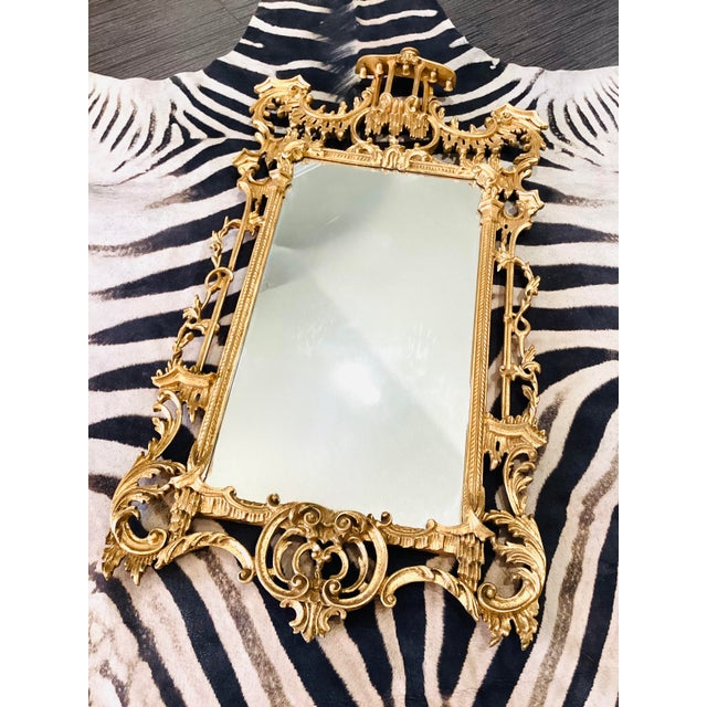 Vintage Gold Gilt Pagoda Wall Mirror made of carved wood antique gold surface pagoda style little hanging bells at top...