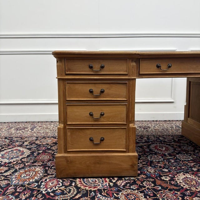 English Teak Desk with Brown Leather Top For Sale - Image 9 of 18